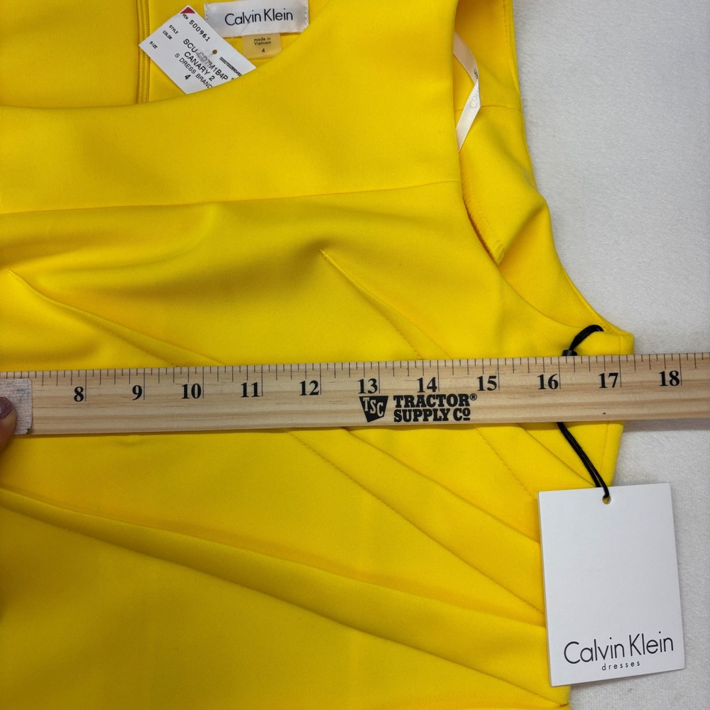 Calvin Klein Yellow Sleeveless Sheath Dress Size 4 Ruched New Casual Business - Picture 6 of 11